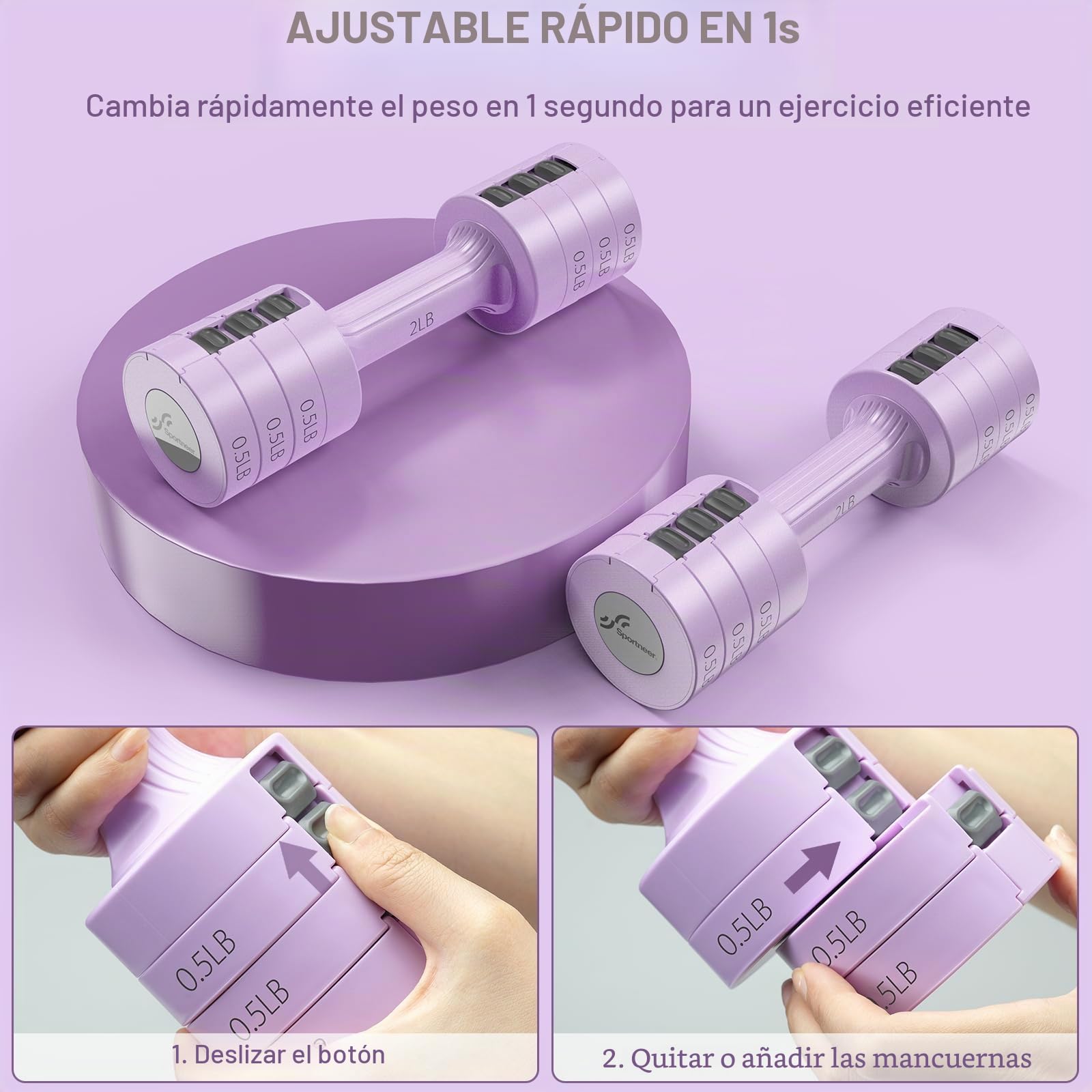 Sportneer Mancuernas ajustables: juego de pesas de mano 6 en 1 de ajuste rápido, 2-10 libras, 6 pares, pesas libres para mujeres y hombres, gimnasio en casa, entrenamiento de fuerza