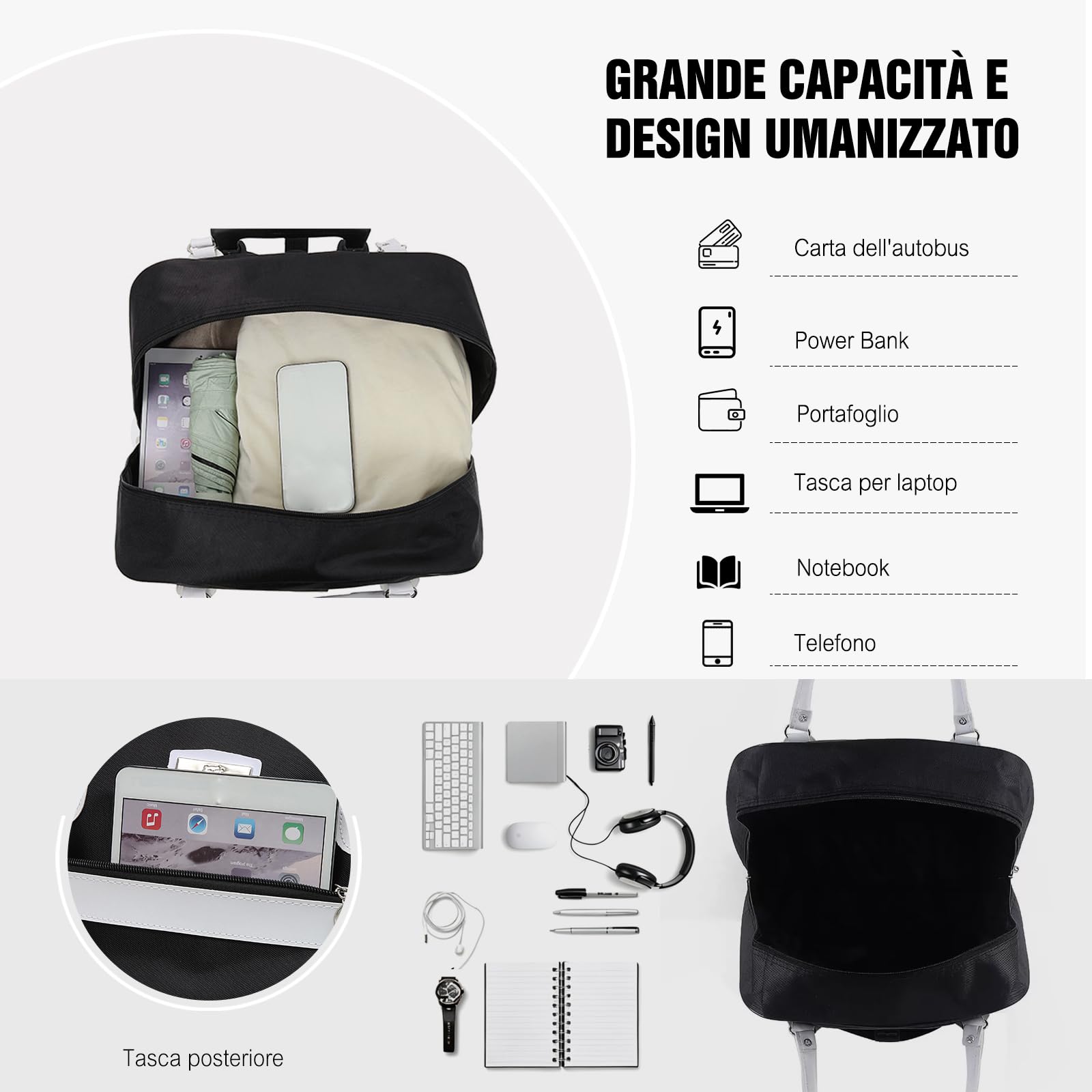 FANDARE Zaino Trolley con Ruote Trolley per la spesa Bagaglio Mano Business