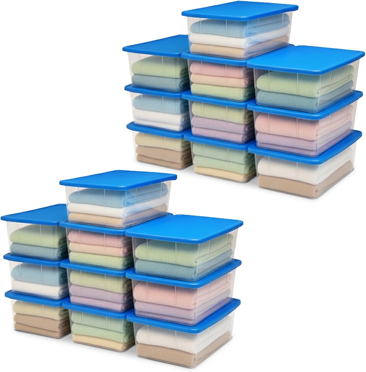 HOMZ 20-Pack Snaplock, Small Clear Plastic Storage Organizer Bins w/Lids, 6 Quart, Blue - Stackable Container Boxes for Bedroom, Bathroom, Garage, and Office Organization