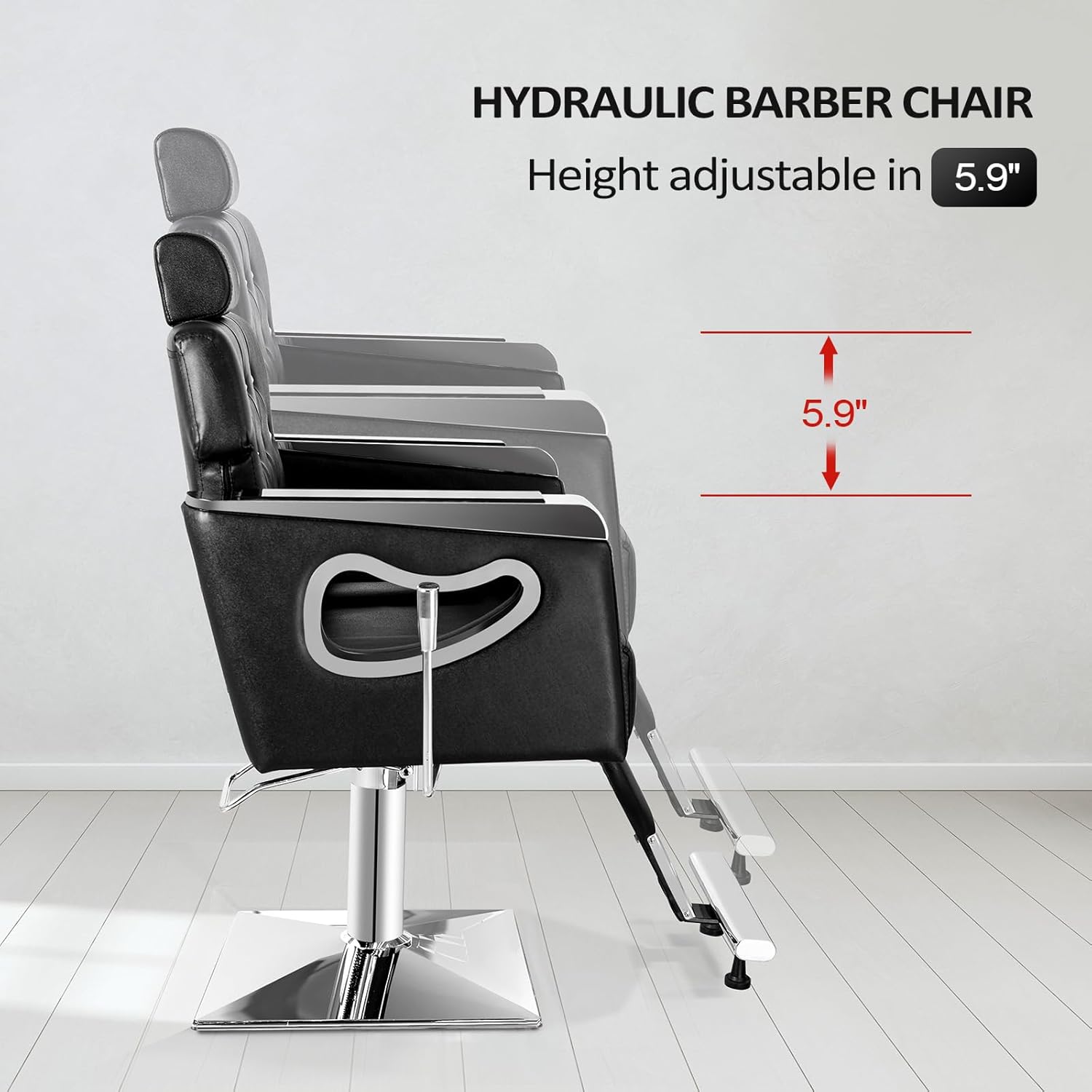 OmySalon Reclining Salon Chair, Heavy Duty, Vintage Styling, Hydraulic Pump Recline, Adjustable Headrest, All Purpose for Hair Stylist, Barber, Beauty Spa Shampoo, Tattoo