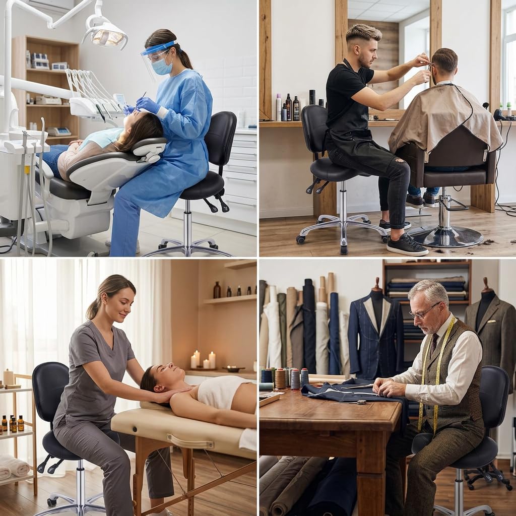 Ergonomique Tabouret de Chaise de Selle avec Support arrière, Tabouret pivotant à Hauteur réglable avec Roues