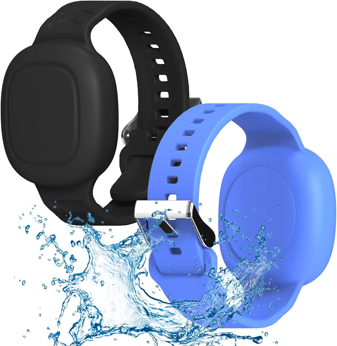 [2 Pack] Case for Tile Mate Bracelet Waterproof, Soft Silicone Tile Mate Wristband Holder Full Case Cover Compatible with Tile Mate (2022), Hidden Tile Mate Case for Child/Teen/Elderly (Black+Blue)