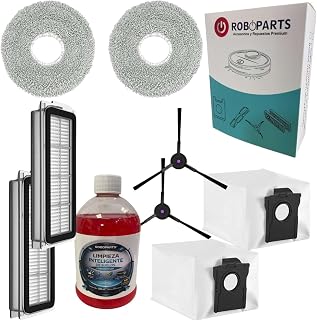 Roboparts® Recambios Compatibles con Cecotec Conga X50. Kit de Cepillos Laterales, Filtros Hepa, Mopas de Fregado, Bolsas de Vaciado y Bote de jabón para Robot Aspirador