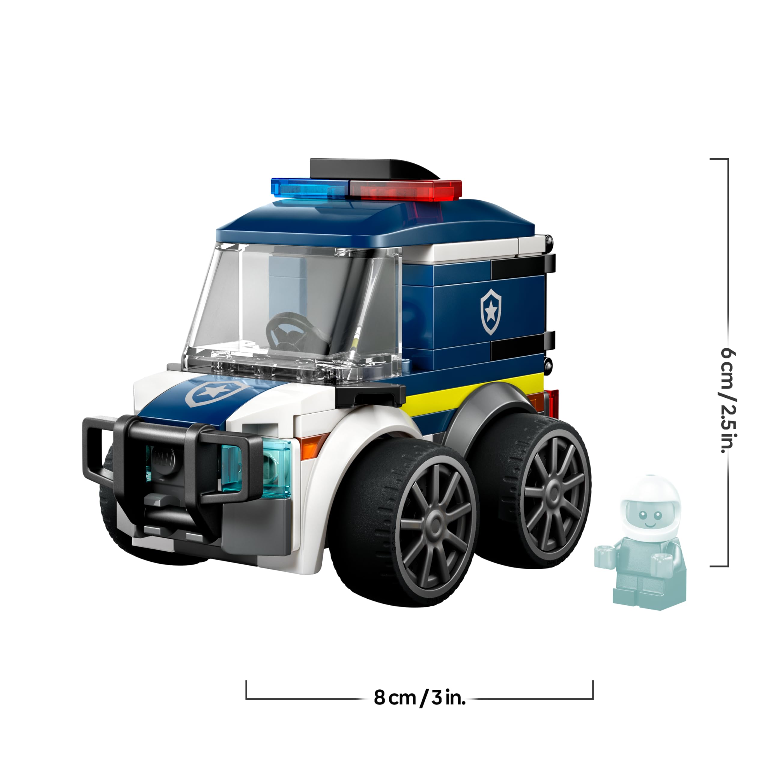 LEGO City Pojazdy — Ciężarówka policyjna, pojazd ratunkowy, zabawka dla dzieci z minifigurką małego policjanta, pomysł na prezent dla 5-latka na urodziny, klocki dla chłopca i dziewczynki 60481