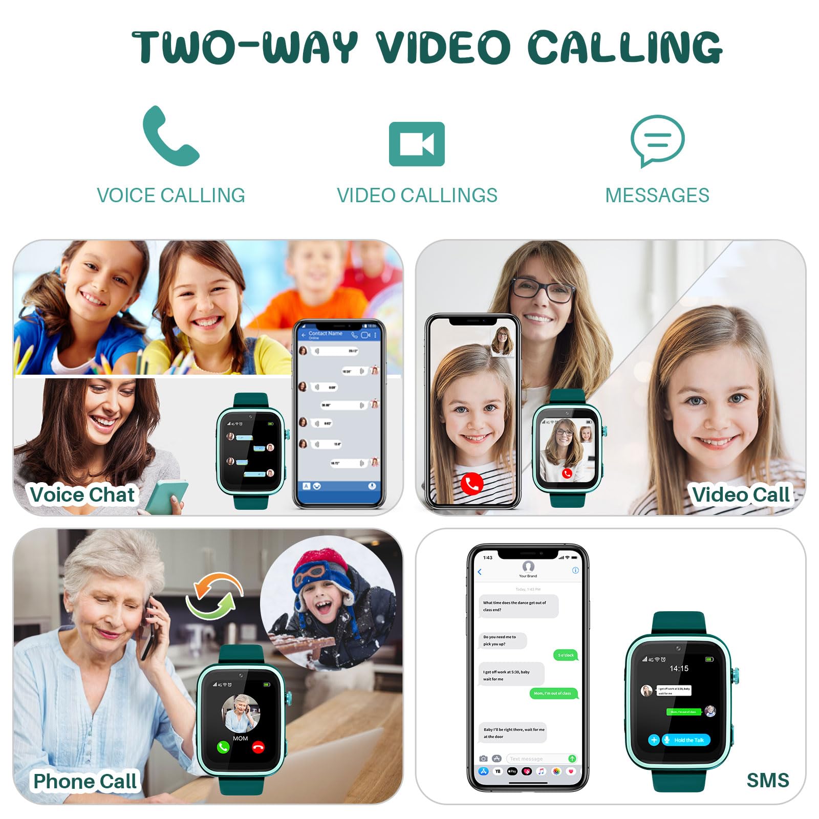 OKYUK T45 Orologio intelligente per bambini 4G GPS Tracker orologio per bambini ragazzi con videochiamata, messaggi, modalità scolastica, funzione SOS, fotocamera e pedometro (verde)