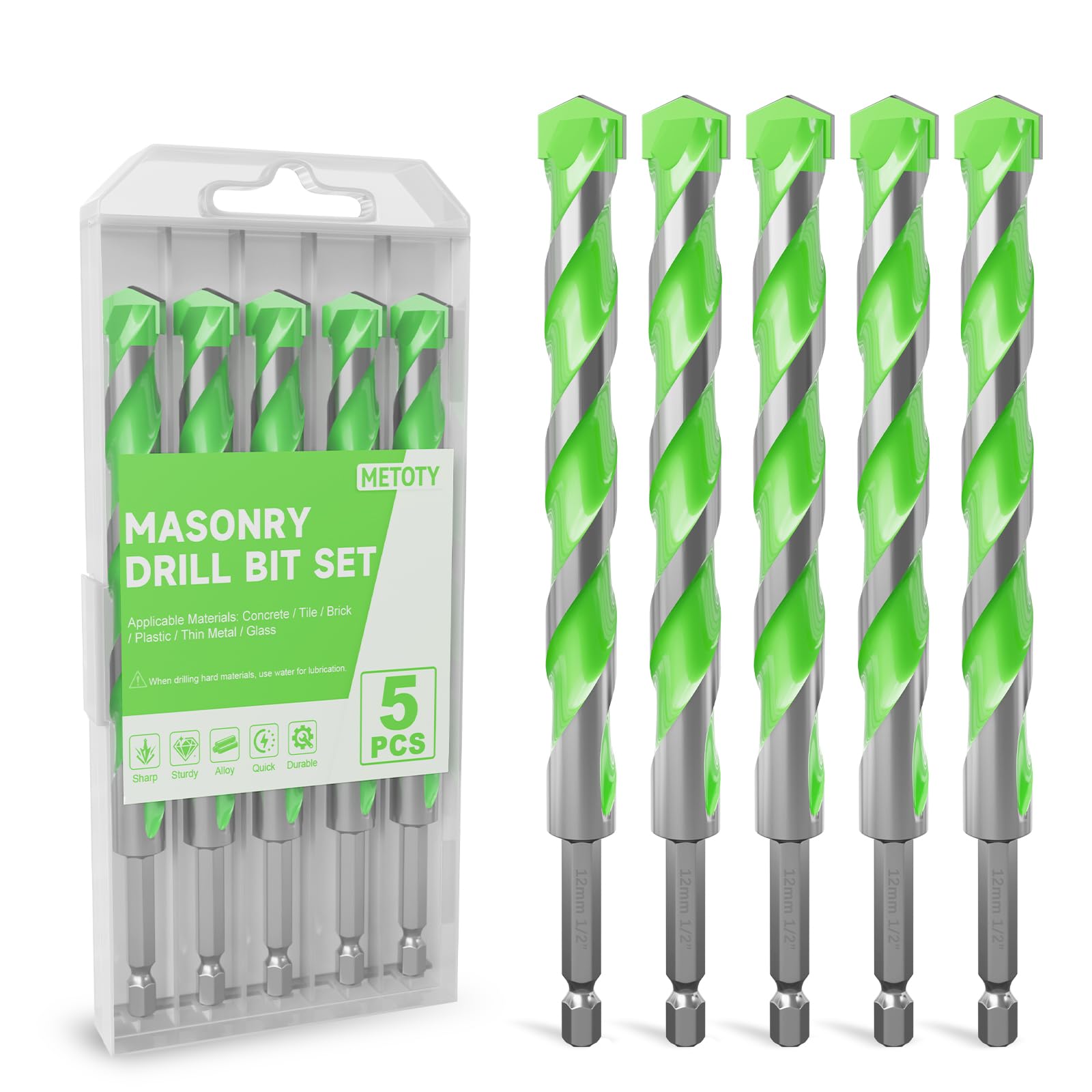 Masonry Drill Bit Set - 5 Pack Carbide Tips -1