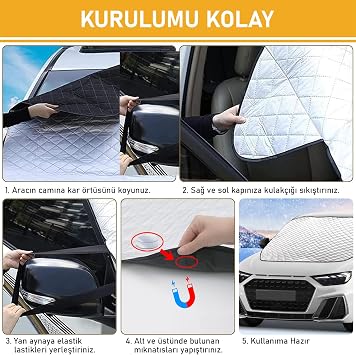 Haegs Car Windshield Protection Cover, Thermal Vehicle Sunshade, Auto Anti-Icing, Glass Snow Cover, Heavy Duty Auto Snow Cover | Automobile, SUV, Pickup Windshield Protection | Car Tarpaulin - 155-125 cm -Grey