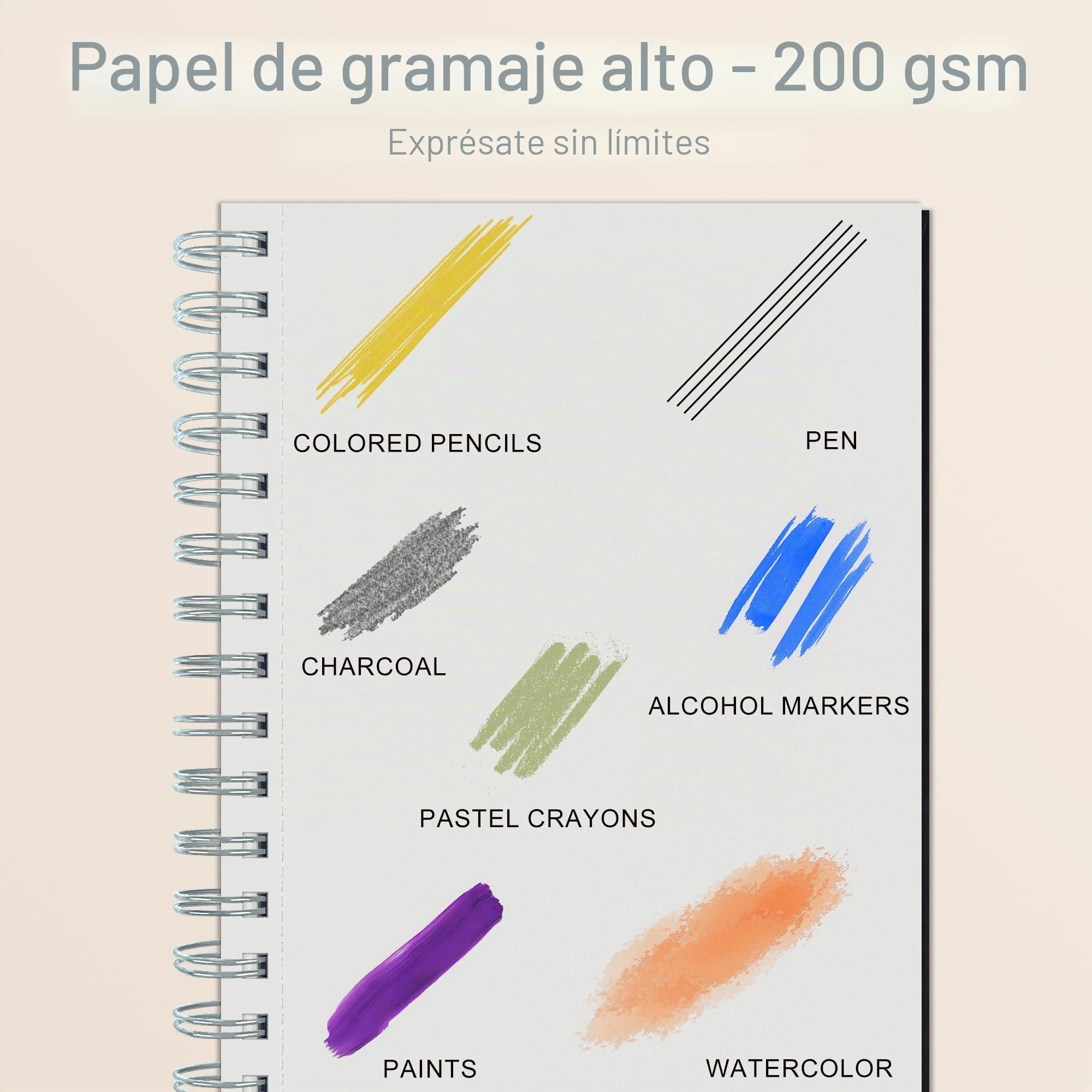 DagouColor Espiral Libro de Bocetos, 60 Hojas(120 Páginas), A5 Papel Dibujo de Arte Libre ácido, 200GSM Almohadilla Bocetos Premium Para Artistas Principiantes Adultos, Pintura, Medios Mixtos