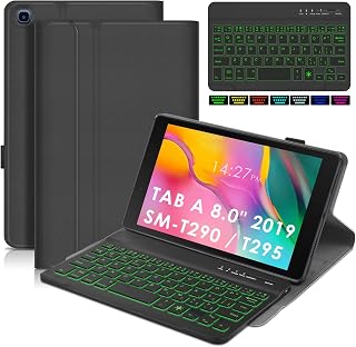DETUOSI Backlit Keyboard Case for Samsung Galaxy Tab A 8.0" 2019 (Model: SM-T290/T295/T297) with Pencil Holder, Multi-Angle Viewing Folio Leather Book Cover with Magnetic Closure + Detachable Keyboard