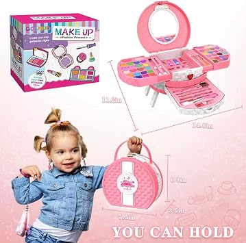 66 Pcs Kids Makeup Sets For Girls with Portable Stand,Make Up Starter Kit Children Princess Pretend Play Games Toys Presents,Little Girl Birthday Gifts Set For Age 3 4 5 6 7 8 9 10 11 12 Years Old