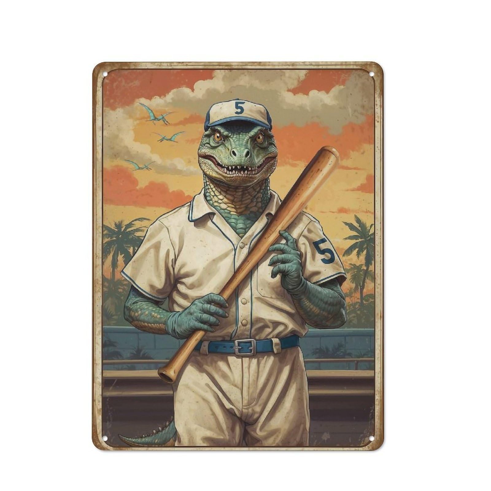 Junmoney Vintage Saurian Slugger 5 Vintage Metal Plaque 40X30cm Featuring For Home Bar Wall, A Metal Wall Feature For Home Bars And Entertaining Spaces