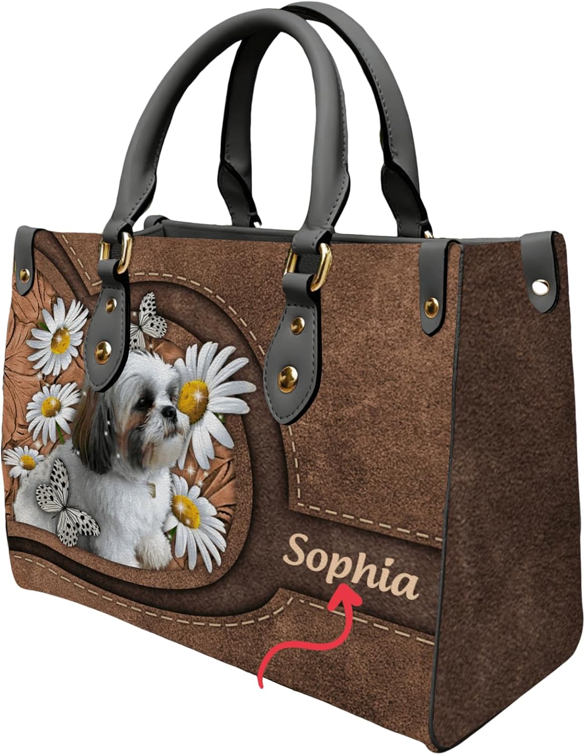 Shih Tzu Leather Bag & Wallet for Women – Shihtzu Dog Handbags Purses, Crossbody Satchel Bag with Shoulder Strap/Top Handle, Cute Shih Tzu Gift for Dog Mom Dog Lover