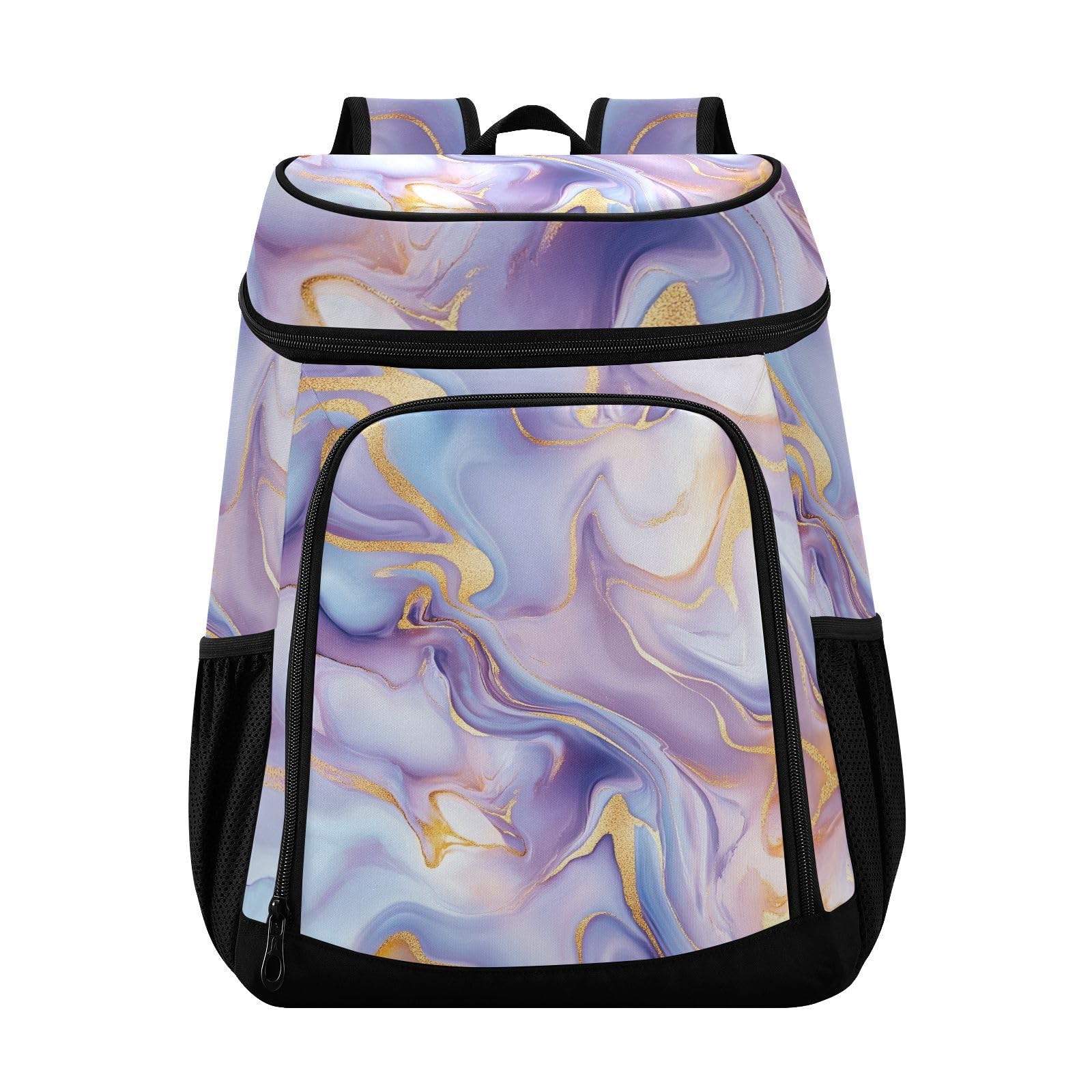 Marble Purple Blue Fluid Cooler Backpack Cooler Insulated Leak Proof Lunch Backpack 36 Cans Waterproof Soft for Men Women Picnic Hiking Camping Beach