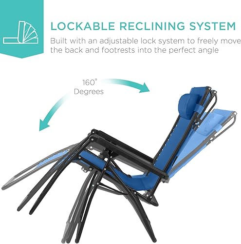 Miniatura 86 de Best Choice Products Silla reclinable plegable de gravedad cero para exteriores, de patio, para salón al aire libre, con toldo ajustable, Bandera