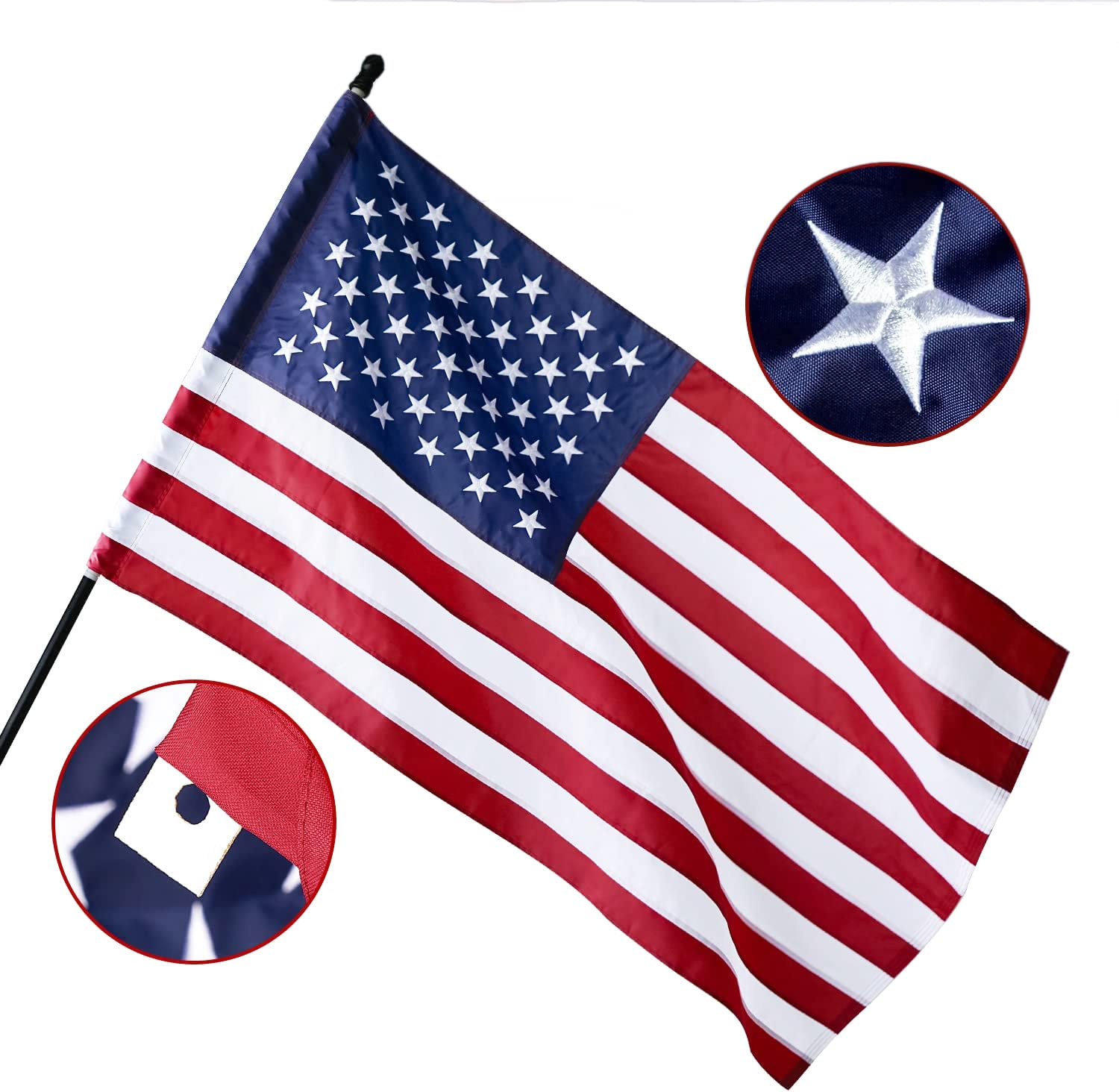 3x5 Ft American Flag EMBROIDERED USA Deluxe Nylon US with POLE POCKET