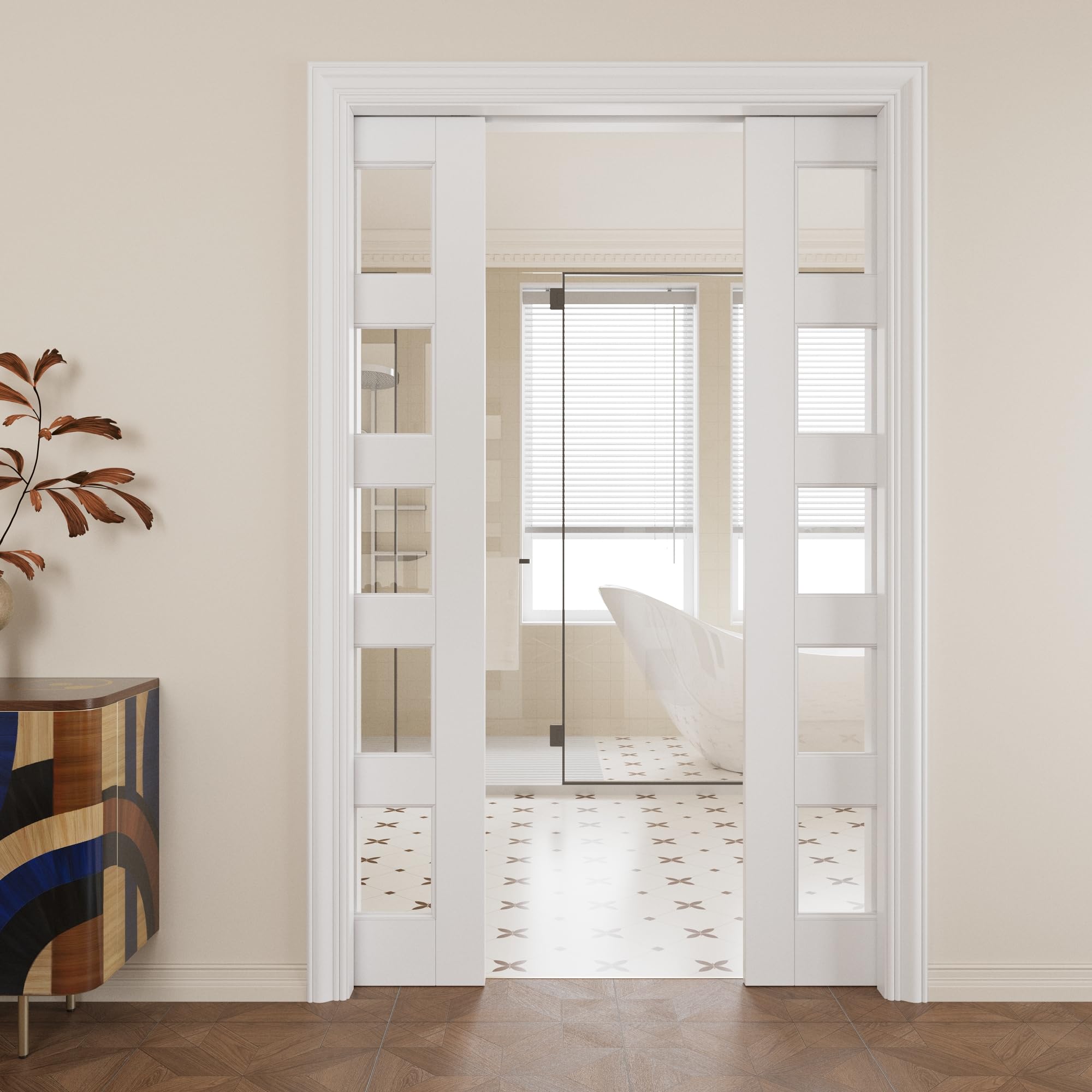 Pocket Door,5-Lite Clear Glass Doors,French 48x80 Sliding Door