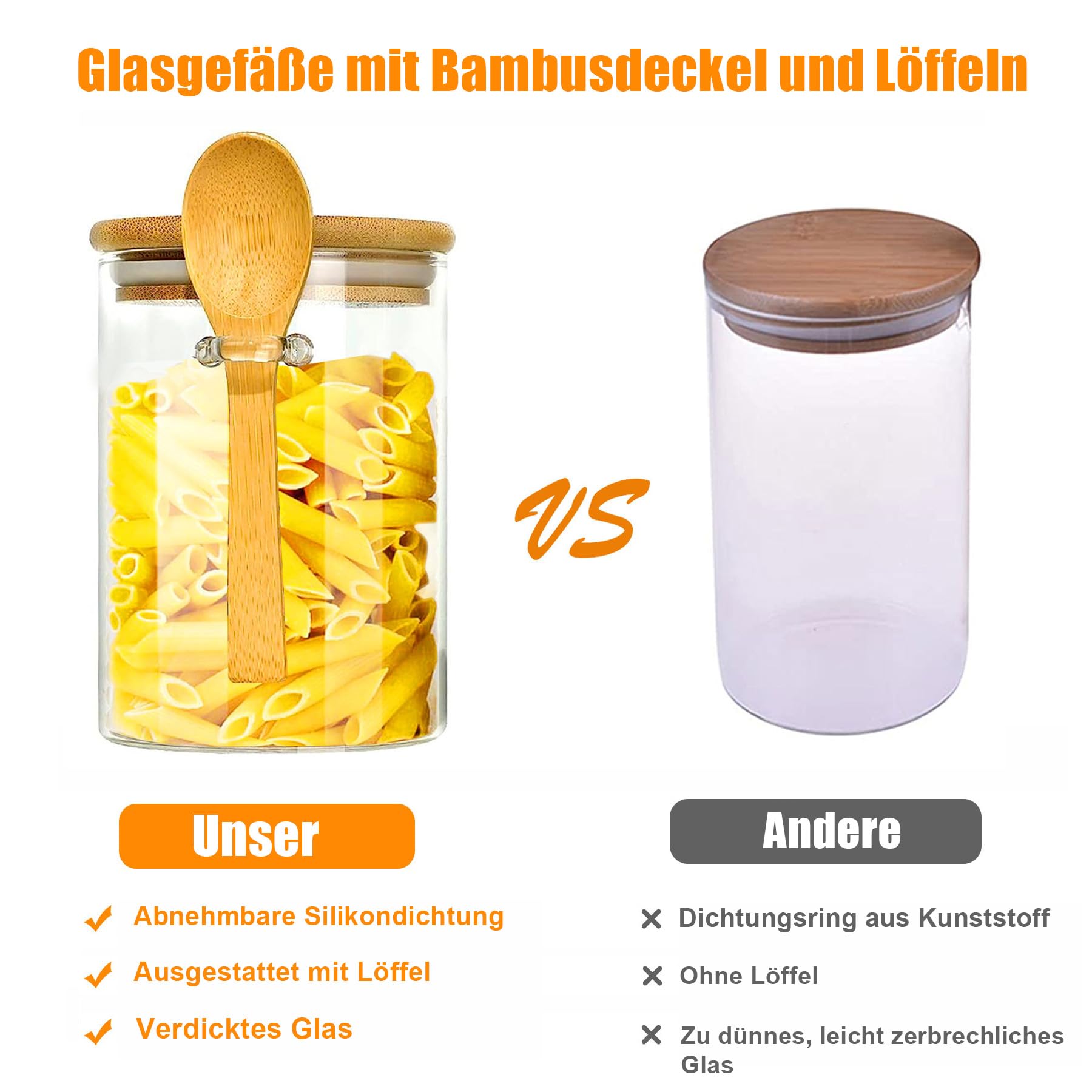 Tarros de Cristal con Tapa,540ML Botes de Cristal con Cuchara y Tapa,Ideal para Guardar Productos Secos,Especias,Té,Café,Frutos Secos,Semillas etc