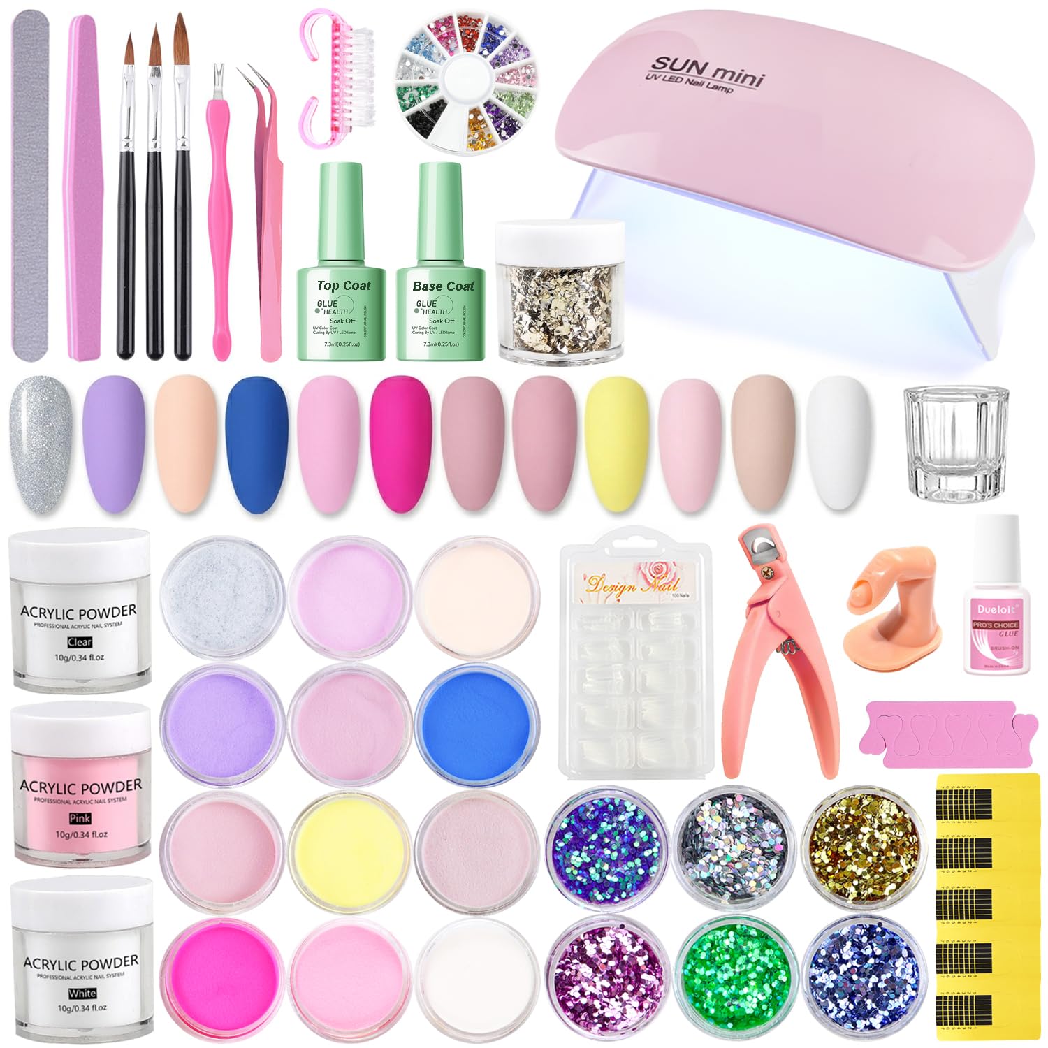 Acrylic Nail Kit for Beginners with U V Light Acrylic Powder Professional Nail Design Kit Acrylic Set with Nail Glitter Powder Decorations Rhinestones Tools for Women Gifts
