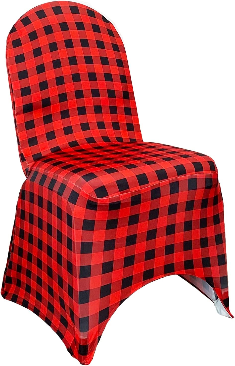 YOUR CHAIR COVERS Spandex Banquet Chair Cover Red Buffalo Plaid, Stretch Fitted