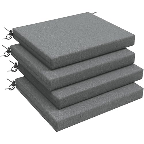 LVTXIII Outdoor Chair Cushions, Fade-Resistant Patio Furniture Cushions Outdoor Square Chair Pads with Ties for Dining Chairs and Garden Furniture Decoration, 18.5"x16"x2" Set of 4, Grey Textured