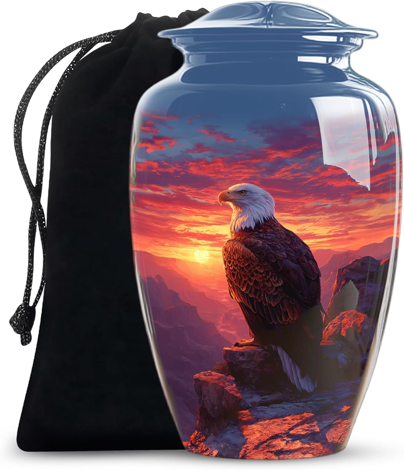 American Eagle Cremation Urn for Ashes Adult Male Dad - Large Urns for Human Ashes Adult Man - Decorative Cross Urns for Women - Sunset Urn for Human Remains (Size:- 10 Inch)