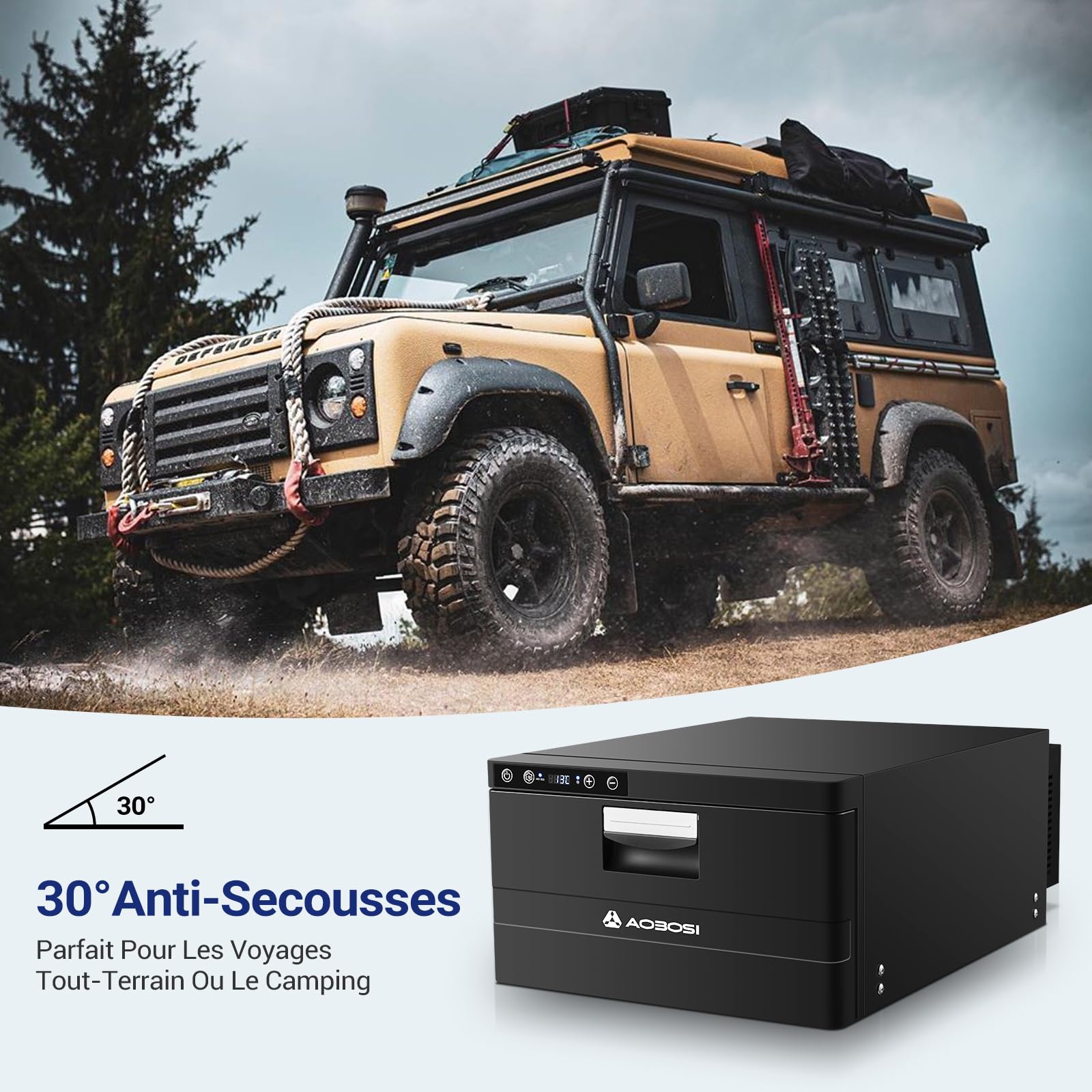 AAOBOSI 31L Tiroir Glaciere Electrique, Frigo Voiture avec APP, Réfrigérateur pour Camping-Car 12V/24V, -20℃ à 20℃ Glaciere a Compression pour Voiture, Camions, Caravanes, Bateaux, Camping et Voyages