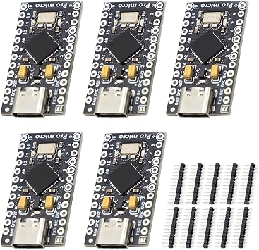 5 x Pro Micro 5V/16MHz Nano Microcontroller Development Board with 32u4 Chip Development Board with USB Updater Built-in Type-C Interface Compatible with Arduino IDE
