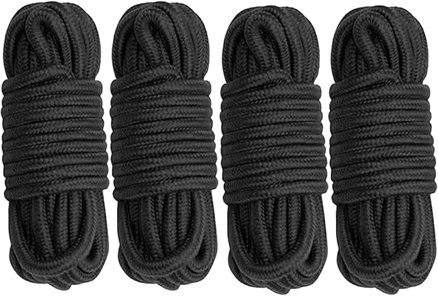 Cosymate Soft Cotton Rope Binding Rope All Purpose Thick Cotton Twisted Knot Tying Rope, 8mm Diameter, 5m Long, Pack of 4, Black