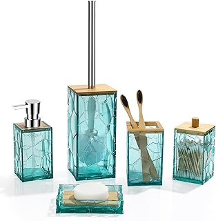 Teal Blue Beach Bathroom Accessories Set, Toothbrush Holder, Soap Dispen...