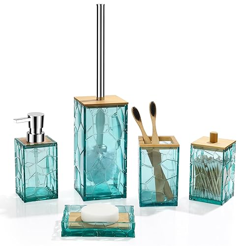 Teal Blue Beach Bathroom Accessories Set, Toothbrush Holder, Soap Dispenser,