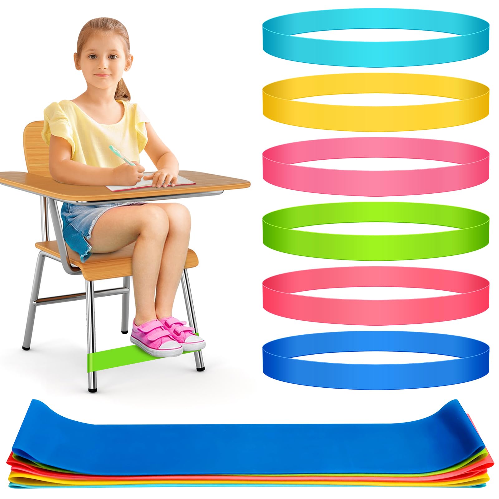 12 Pack Chair Bands for Kids with Fidgety Feet, ADHD Tools for Kids, ROOKEA Sensory Room Must Haves for Adhd Kids Fidget Chair Bands Autism Classroom Must Haves ADHD Tools for Classroom Home Chairs