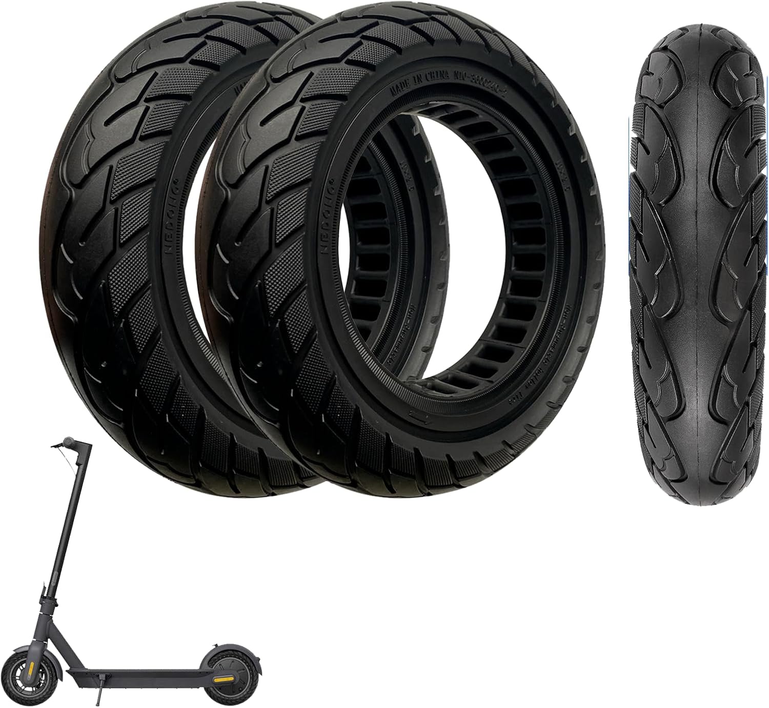 10x2.125/10X2 Inch Electric Scooter Solid Tire, 50/75-6.1 Replacement Tubeless Rubber Wheels for Gotrax G4/XR/V2/GXL V2& Segway Ninebot F25/F65& Hiboy S2 Pro& Xiaomi M365/Pro/Pro 1s/Pro 2–Black(2PCS)