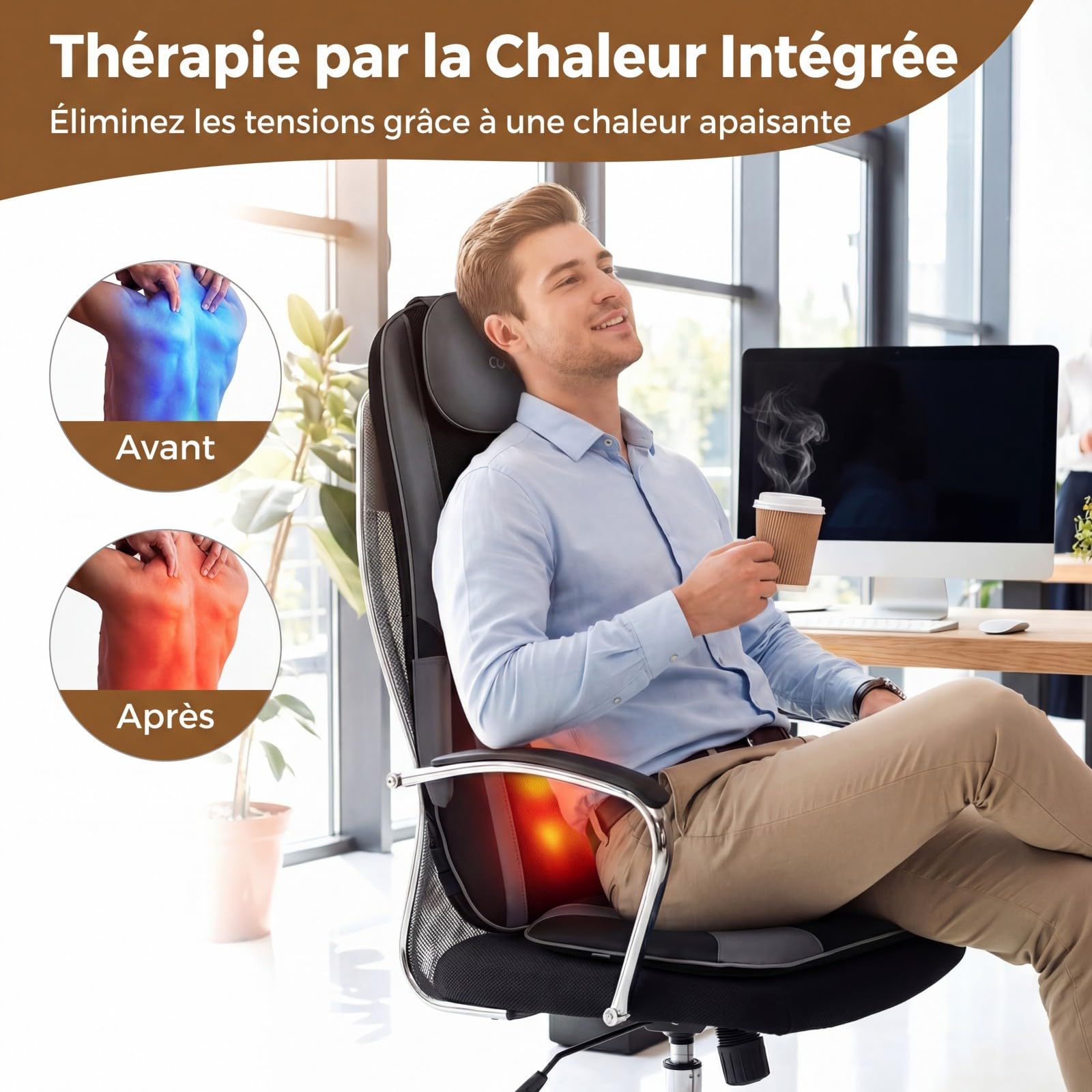 GOPLUS Siege Massant Shiatsu avec Chaleur, Siège de Massage avec 4 Nœuds de Pétrissage et Vibration 3 Niveaux, Masseur Cervical et Dorsal, Pétrissage Profond&Vibrations, pour Maison&Bureau