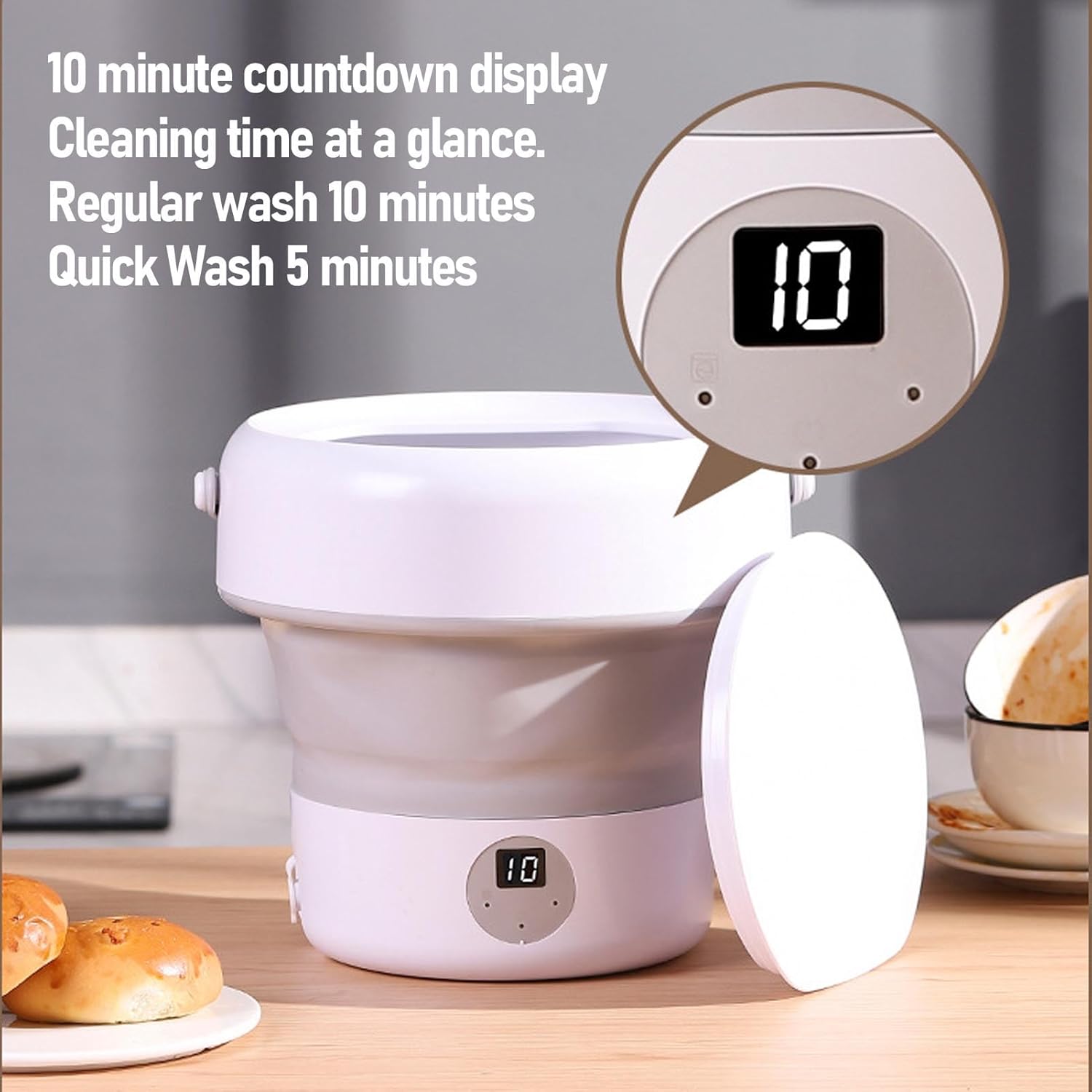 AUNMAS Portable Mini Dishwasher, 5L Foldable Countertop Dish Washer Compact Turbo for Kitchen Dorm Apartment (White)