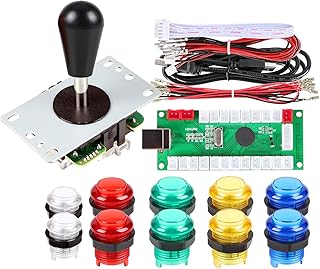 Fosiya 1 Player LED Arcade DIY Kit Parts USB Encoder to PC Ellipse & Oval Style Bat Joystick + 5v LED Arcade Buttons for Arcade Video Games Consoles Raspberry Pi (Mix Color)