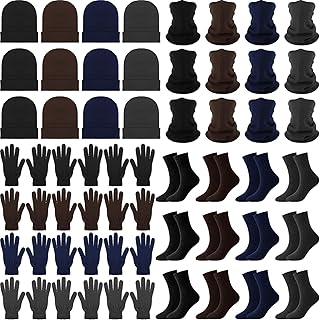 Xtinmee Bulk Winter Knit Beanie Hats Gloves Neck Warmers Socks Set for Unisex Men Women Donation Homeless Charity