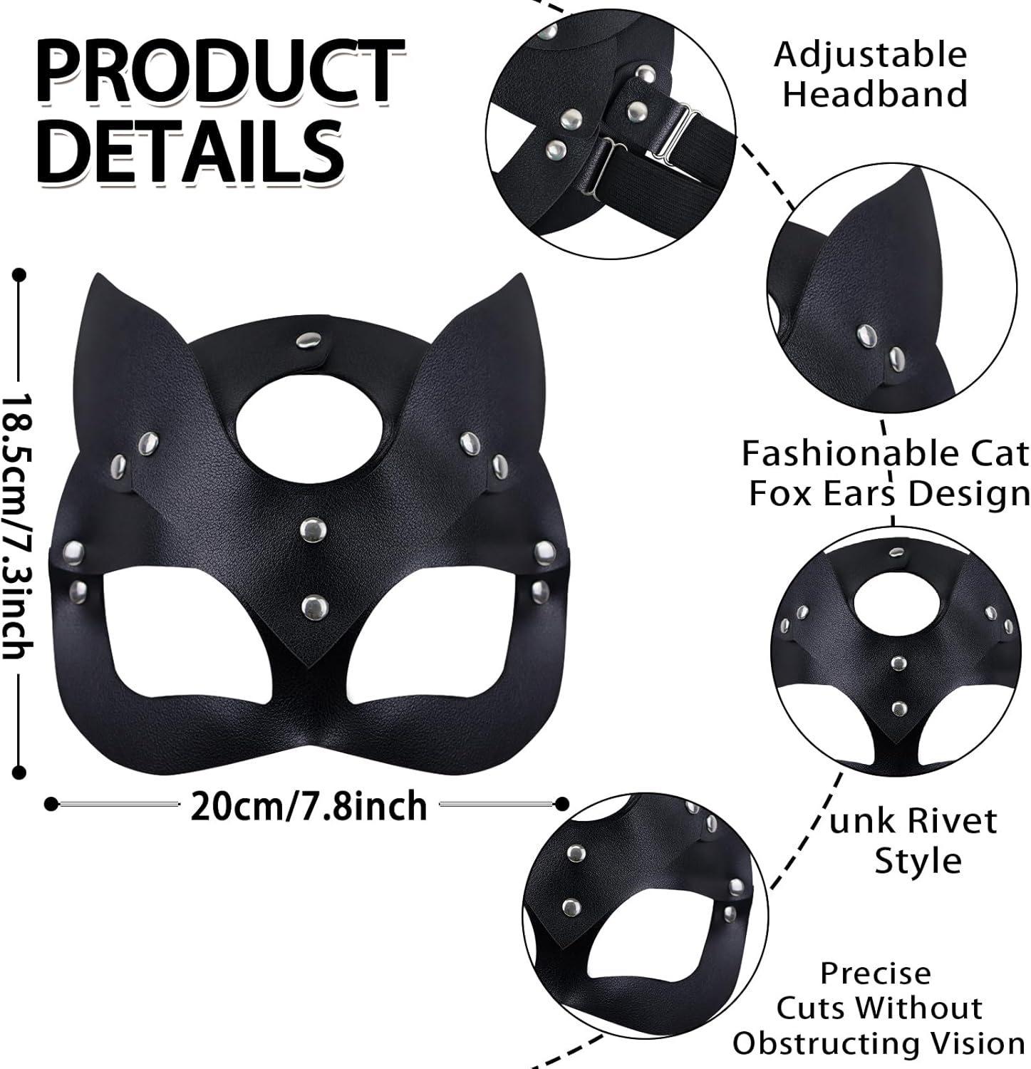 Cat Woman Mask for Adults Women, Adjustable Black Fox Masks for Masquerade Halloween Cosplay Night Club Party Dress Up - Image 3