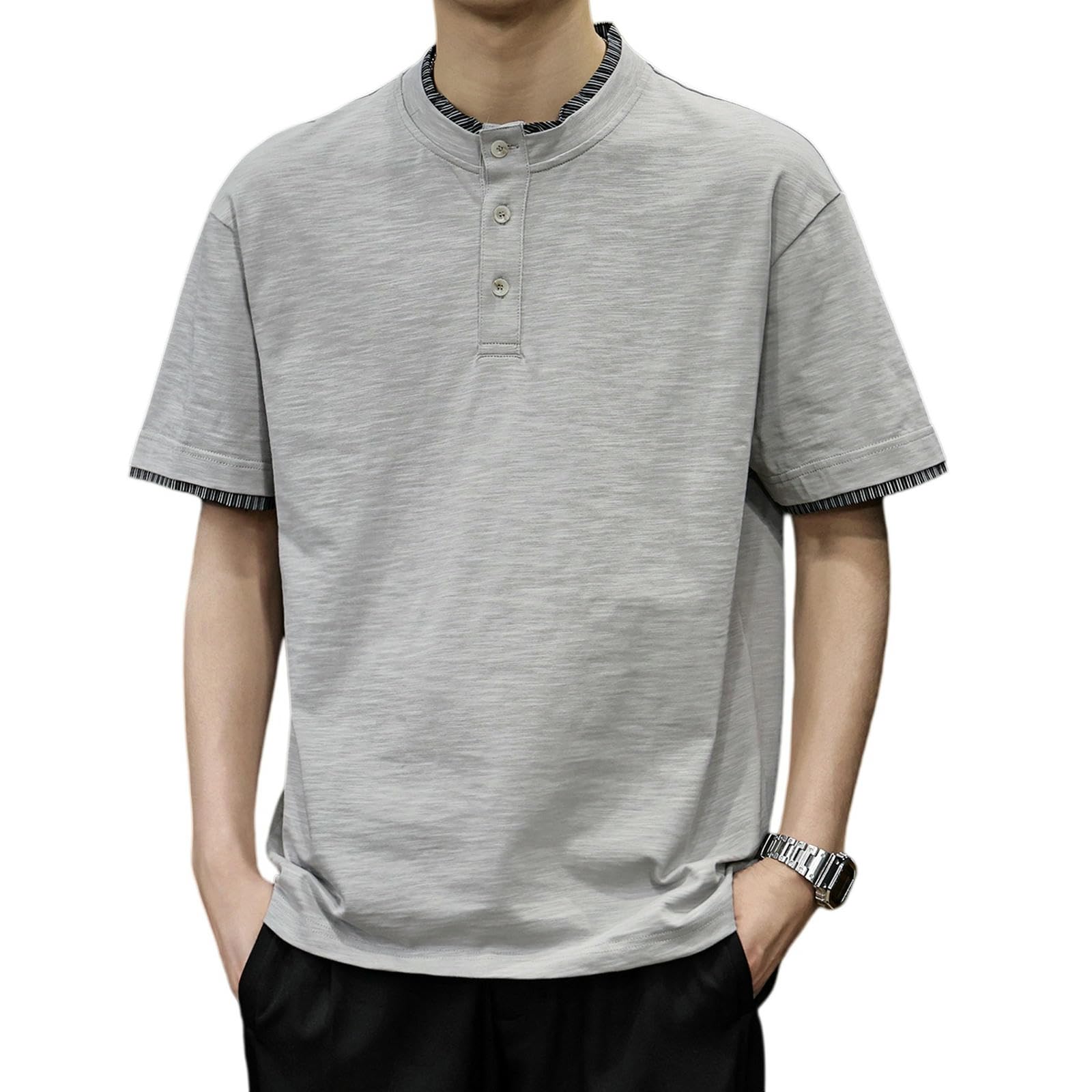 Oversized Tshirt Herren Lässiges, Locker Geschnittenes Sommer-T-Shirt Für Herren In Großen Größen Mit Farblich Abgesetztem Einsatz Und Polokragen