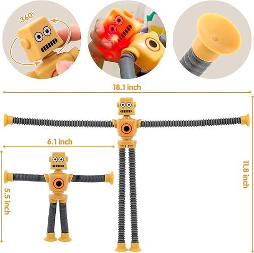 Miniatura 7 de Pop Tubes LED Robot 4 Pcs Light Up Fidget Tubes Sensory Toys Robot Telescopic Suction Cup, Toddler Autism Stress Relief Stocking Stuffers Halloween