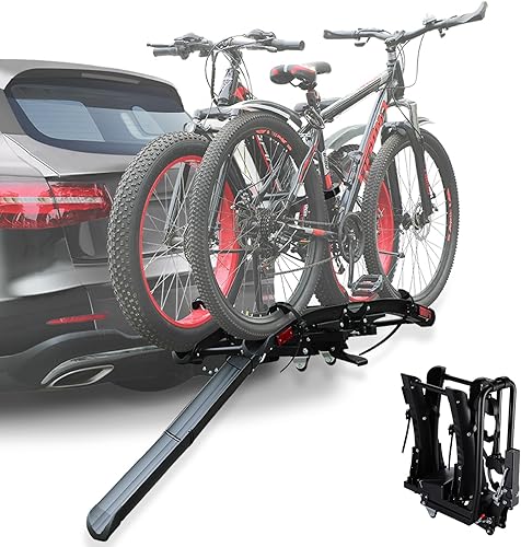 Soporte de enganche eléctrico plegable para bicicleta con rampa para receptor de 2 pulgadas, 2 portabicicletas para automóvil, neumático de hasta 4