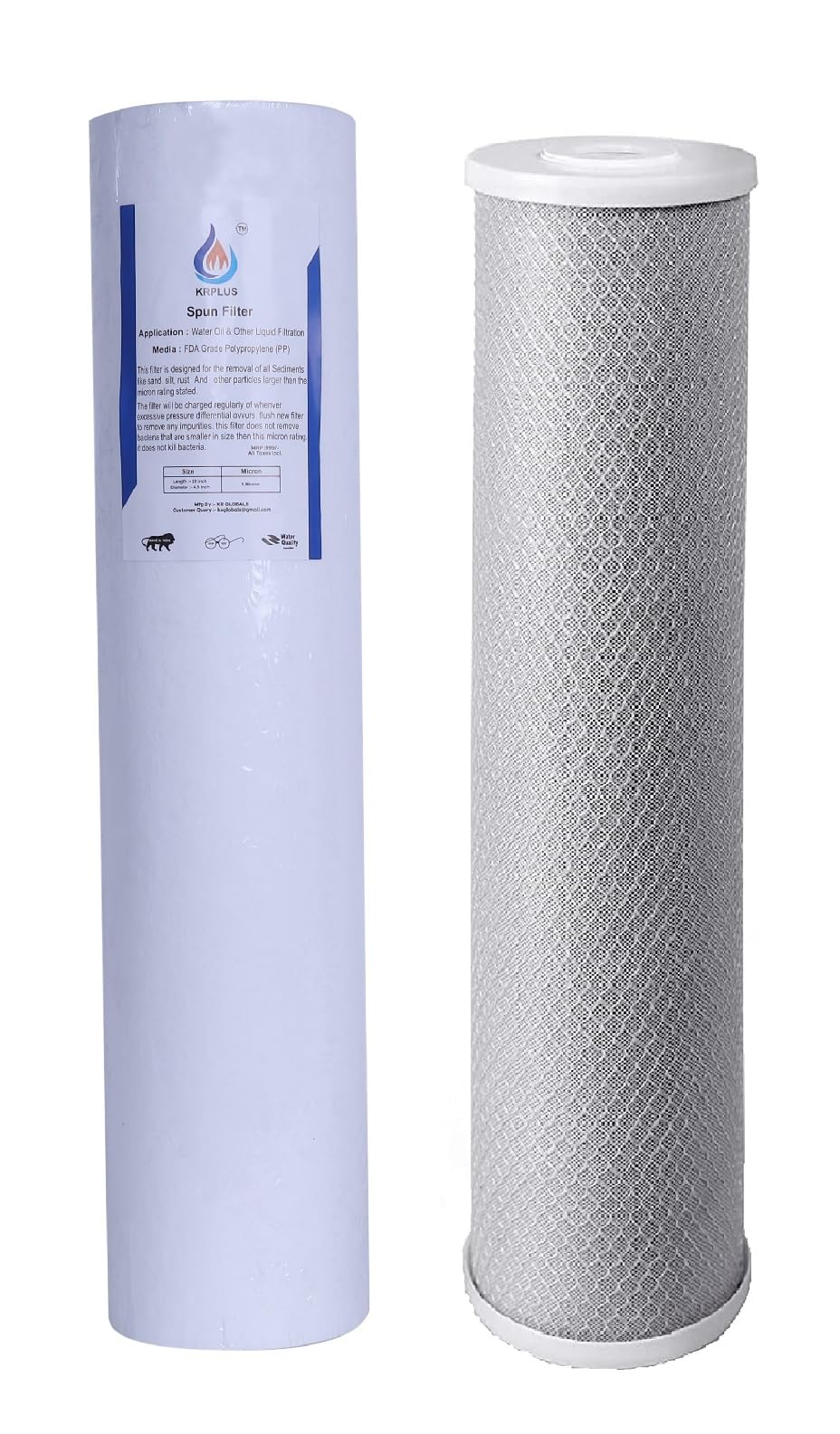 Big Blue Carbon Block CTO Water Filter & 20 Inch PP Sediment Filter, Whole House Heavy Duty Dual-Gradient Density Spun Polypropylene Replacement Filter Cartridge (4.5 Inch OD Dia, Set Of 2)