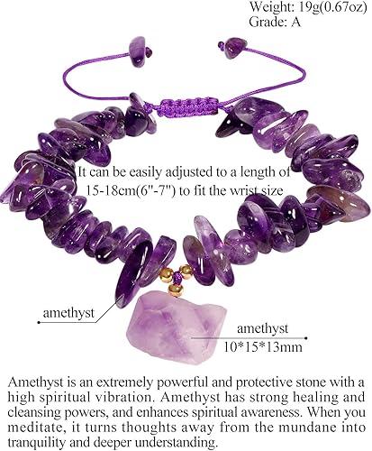 Miniatura 4 de Jewever Chip Reiki - Pulsera de cristal de cuarzo rosa con amatista cruda para mujer, cristales curativos y piedras preciosas para yoga, meditación
