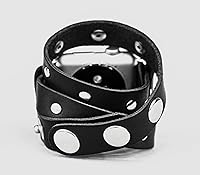 Vista 6 de stud Leather double wrap band strap compatible with Apple watch 38mm 40mm 41mm 42mm 44mm 45mm 46mm 49mm, Handmade UA 1090