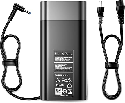 135W Laptop Charger Compatible with HP Spectre X360 15 16 15t-df100 15-df 16t-f10 16-f2097nr Omen 15 17 Pavilion Gaming 15 16 ZBook Studio G5 G6 G7 TPN-DA11 l15534-001 Power Cord