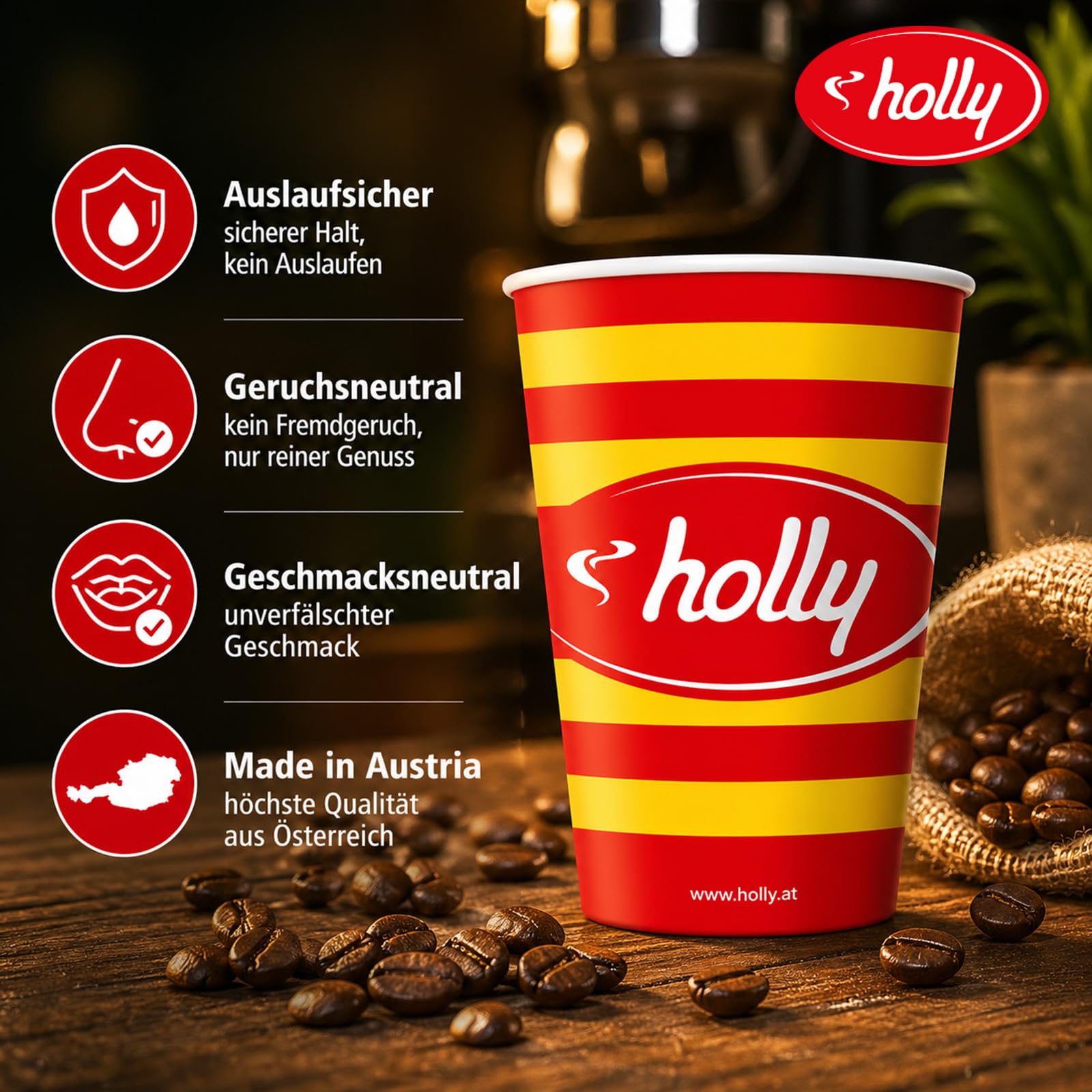 BURI Holly - 2000 tazze da caffè da 180 ml, in carta usa e getta, 7 oz, resistenti alle perdite, riciclabili, per macchine da caffè, feste, bevande calde, bevande fredde, prodotti in Austria