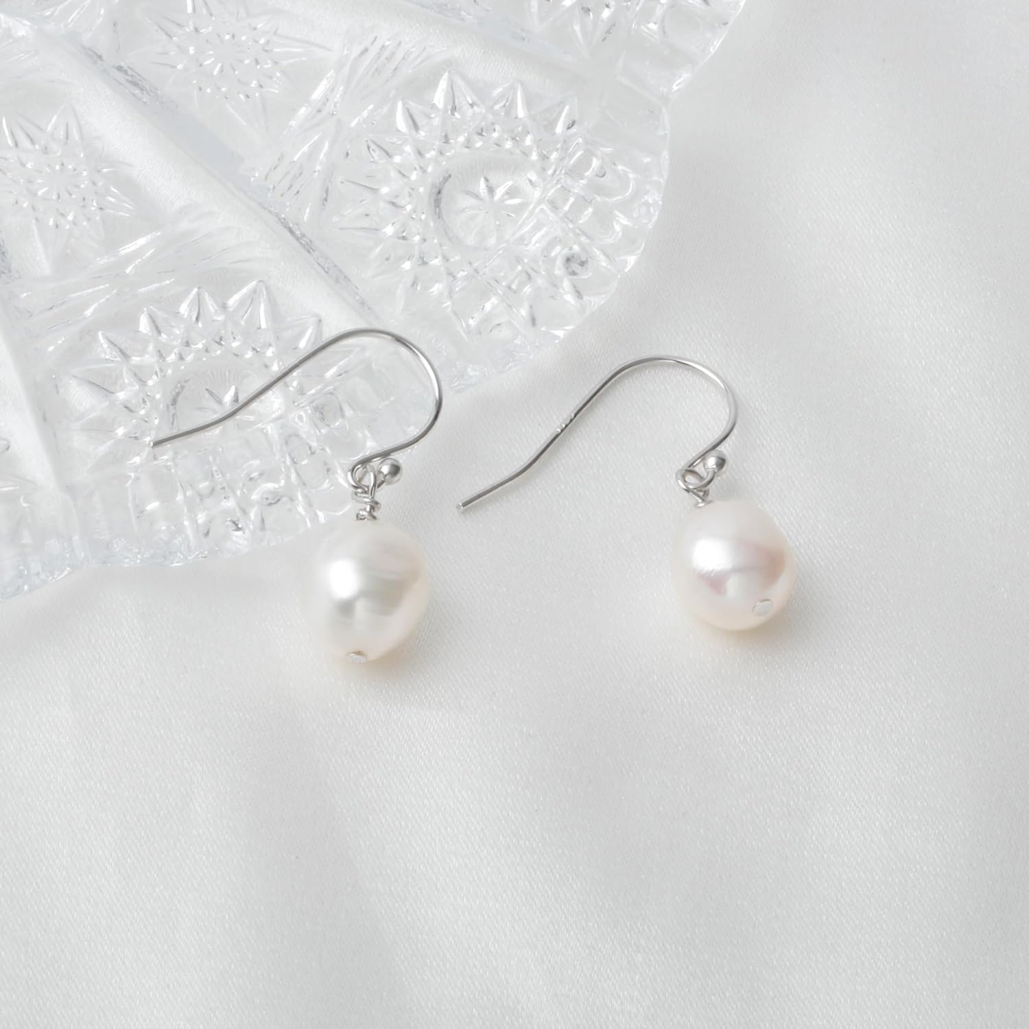 Cultured Baroque Pearl Threader Earrings Dangling Sterling Silver Single Pearl Drop Earrings - Image 6