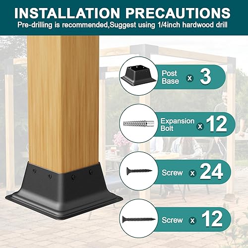 Miniatura 10 de SPACEEUP Base de poste de 4 x 4, tamaño interno de 3.6 x 3.6 pulgadas, soporte de poste de acero resistente, apto para anclaje de poste de madera