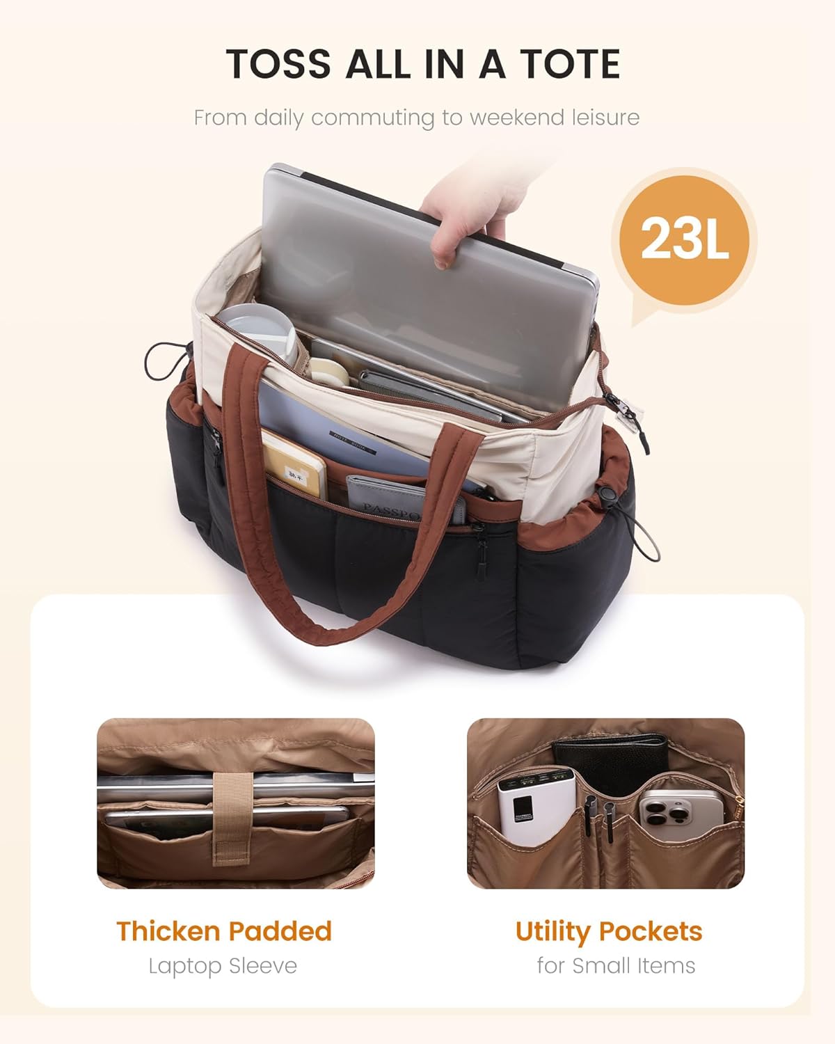 LOVEVOOK Puffer Laptop Bag for Women, Ultra-Lightweight Work Bag Tote w/Organized Compartments, 15.6/17.3“, for Travel&Work - Image 4