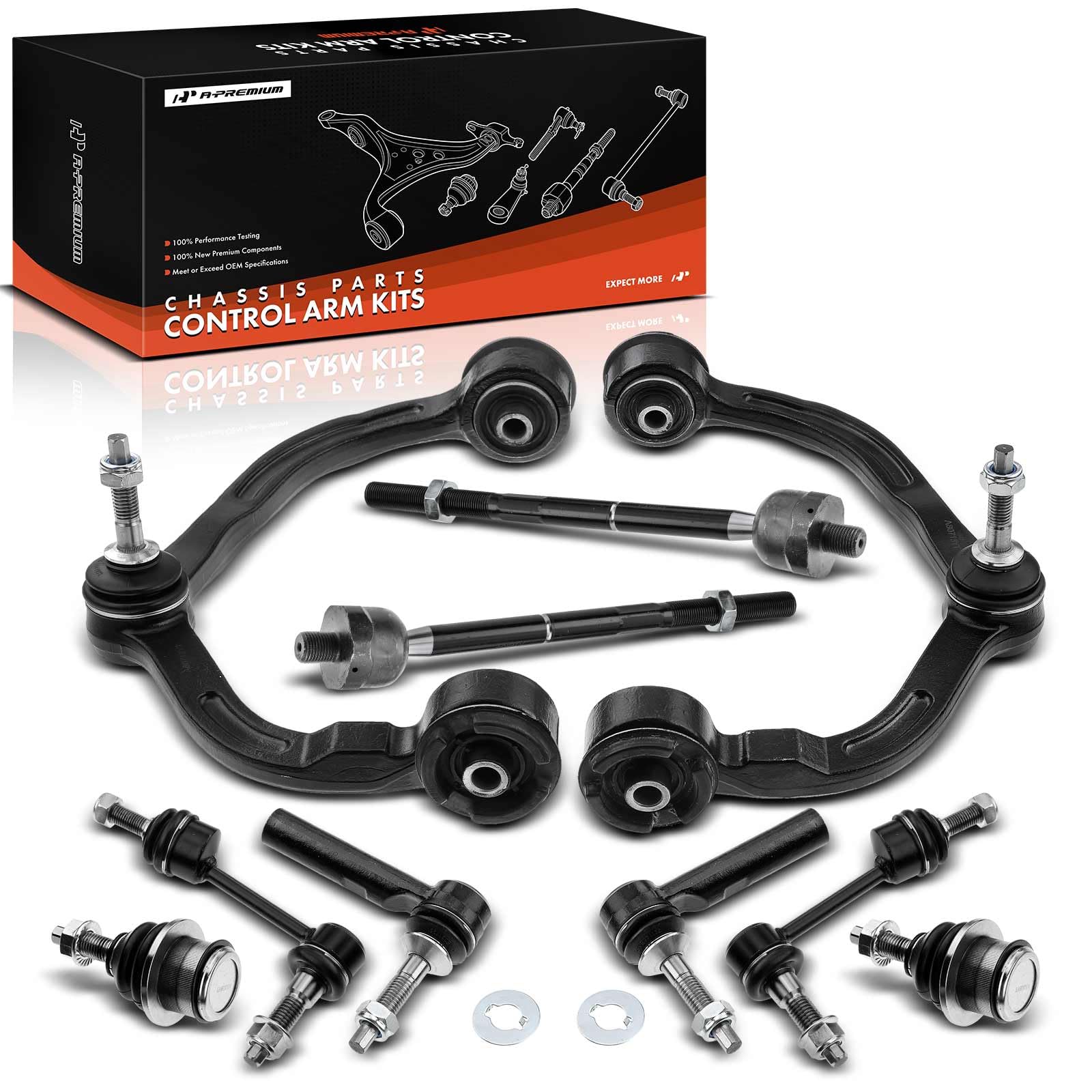 A-Premium Set of 10, Front Upper Control Arm, Sway Bar Link, Lower Ball Joint, Inner & Outer Tie Rod End, Compatible with Ford Expedition 2003 2004