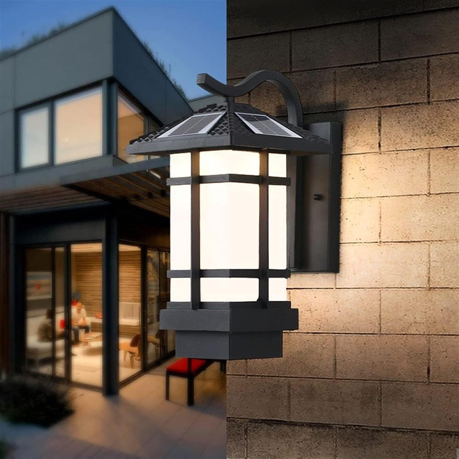 Applique Murale Solaire d'extérieur, boîtier en Aluminium Noir, Applique Murale extérieure étanche IP65, Lanterne pour Porte d'entrée, Jardin, Garage, terrasse, Balcon